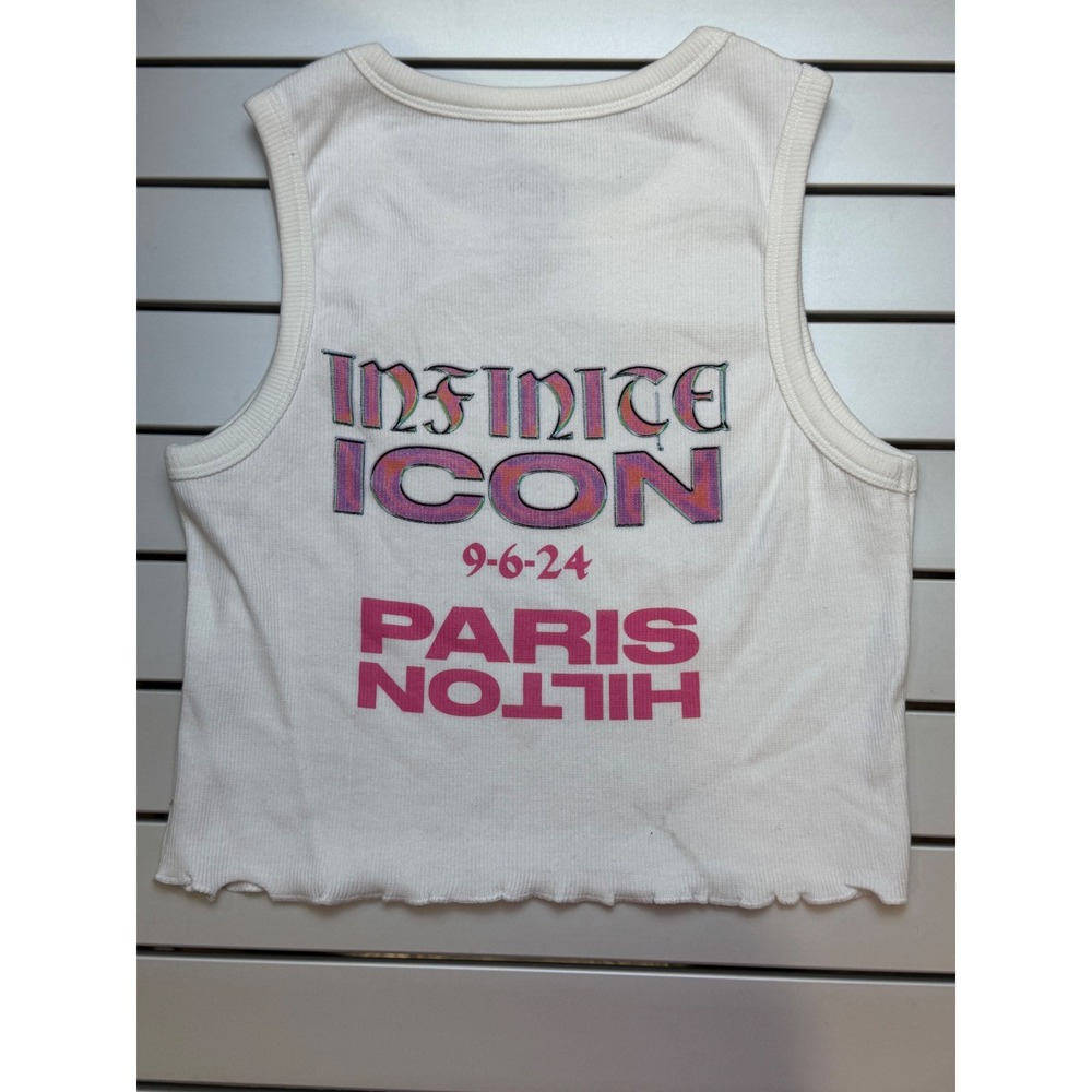 Paris Hilton Infinite Icon White Ribbed Graphic Crop Tank Top Small Y2K - Picture 2 of 6